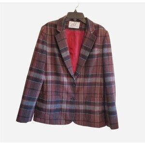 VTG Jh Collectibles Wool Blend Plaid Blazer Union Made in USA Preppy Size 10/11